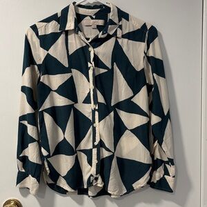LOFT Emerald and Cream Geometric Button-Up Shirt